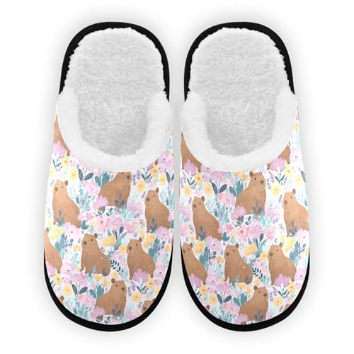 Flower Purple Capibara Slippers For Women Men Soft Memory Foam Non-Slip Animal Winter Indoor House Shoes Travel Slipper