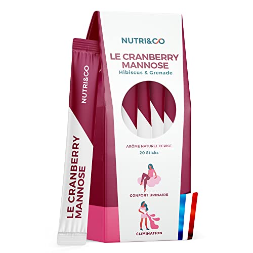 Cranberry + D-Mannose + Hibiscus + Grenade | Inconfort Urinaire | Cure Naturelle de 10 jours | 20 Sticks Pratiques et Discrets au Dosage Efficace | Poudre Arôme Cerise | Made in France | Nutri&Co Cover