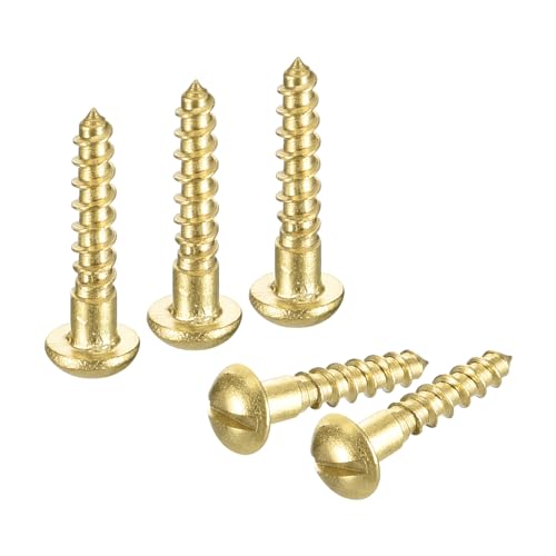 uxcell Wood Screws M2 x 10mm Slotted Round Head Brass Self-Tapping Screw Woodworking Screw 60 Pcs