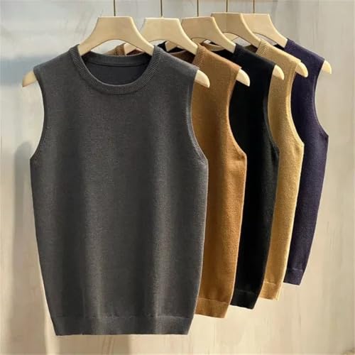 Men Fall Winter Knit Vest Solid Color Waistcoat Sleeveless Sweater Loose Fit Pullover4