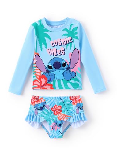 Image of Disney Frozen Elsa Stitch Marvel Toddler Girl Two Piece Long Sleeve UPF50+ Swimsuit Rashguard Sets Bathing Suit