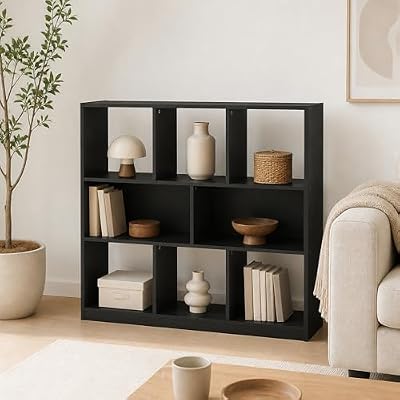 Furevol 8-Cube Bookcase, Horizontal Cube Storage Organizer Bookshelf, Book Shelf, 10.9 x 47.2 x 39.4, for Bedroom, Living Room, Home Office, Espresso