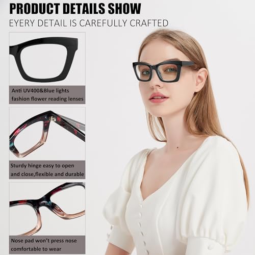 Image of 3 pack style Spring hinge Readers Blue Light Blocking Computer Square Reading Glasses for Women Men