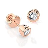 Pendientes Solitario Oro Rosa 585 - con 2 Diamantes 0.1 ct - Joya Clásica de Oro Auténtico