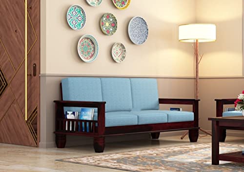 Image of Solid Sheesham Wood Sofa Set 5 Seater for Living Room | Wooden 5-Person Sofa Set for Home Office | 3+1+1 Sofa Sets for Living Room | Five Seater Sofa with Storage | Warm Chestnut Finish