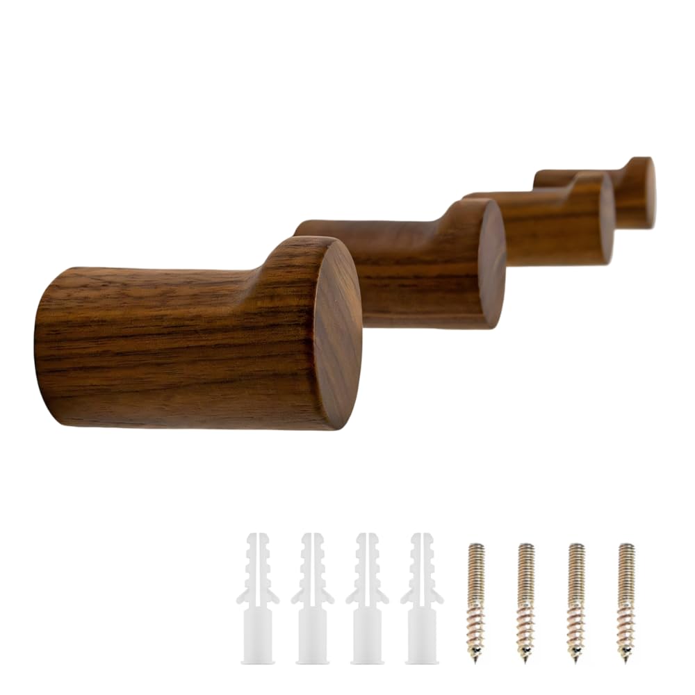 Bdkmms Black Walnuts Solid Wood Wall Hook, 4Pcs Wooden Wall-Mount Coat Hanger With Screw Mount For Hanging Coats Hats Backpack Bathroom Wood Towel Rack