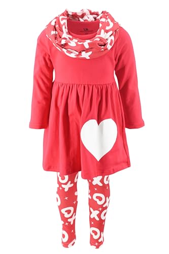 Image of Unique Baby Girls Kids Toddler 3pc Outfit Set Long Sleeve Stretch Tunic Top Leggings and Scarf