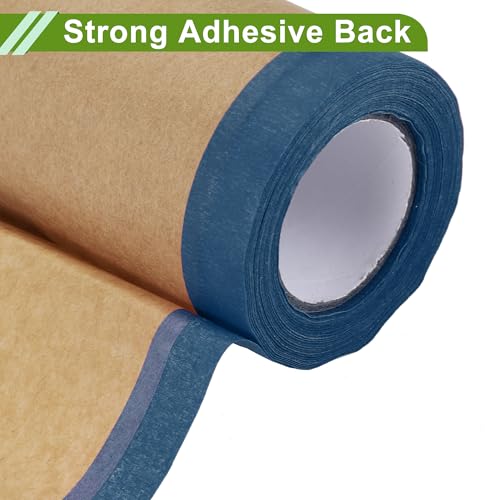 Image of Pre-Taped Masking Paper Automotive Paint Masking Paper Kraft Paper Natural Fiber Material 1 Pc 1500x60cm / 49.21ftx23.62 inch Brown Blue