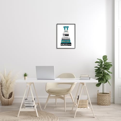 Image of Stupell Industries 'Turquoise Heels on Bookstack', Framed Giclee Art, Black, 16 x 20 Inches, Easy to Hang and Sturdy, Made in USA, by Amanda Greenwood