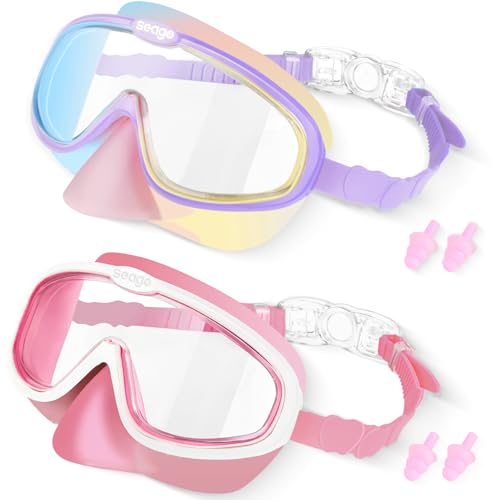 Image of Seago Kids Swim Goggles 2 Pack for 3-12, Anti-Fog Clear View,Toddler Goggles with Nose Cover Swimming Goggles
