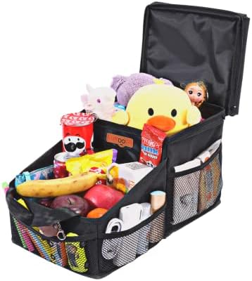 SURDOCA Car Seat Organiser for Front or Backseat, Travel Storage Accessories for Kids, Backseat Organiser with Tray for Toys, Snacks, Cups, Books, Tissue, Tidy and Clean, Black