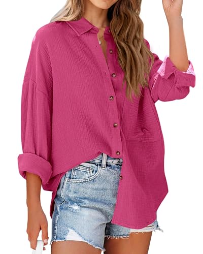 Image of NOLLSOM Casual Shirts for Women Long Sleeve Button Down Blouses Fall 2026 Solid Color Trendy Tops with Pocket