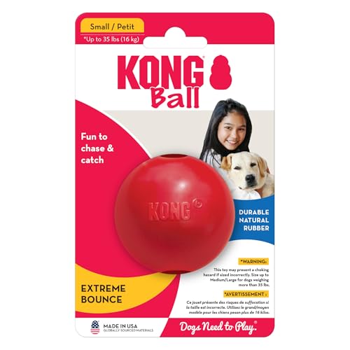 KONG Ball mit Loch - Hundespielzeug zum Apportieren - Klassischer Gummiball für Training und Spiel - Für Kleine Hunde - Rot