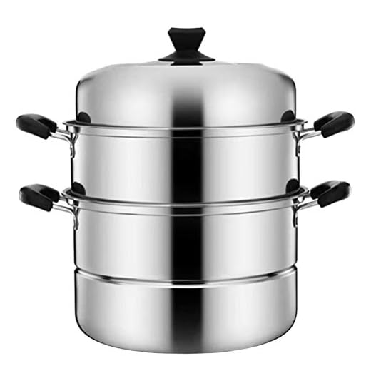 Cabilock Olla de acero inoxidable para cocinar al vapor, olla para sopa, cesta de vapor, 3 capas, olla para vapor, olla china vaporera, olla para verduras, patatas, cocina de 26 cm