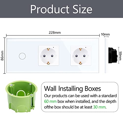 TAWOIA Schuko Smart Light Switch Single 1-Way with WiFi Socket, 2 Compartments, 16A, App Control - Image 2