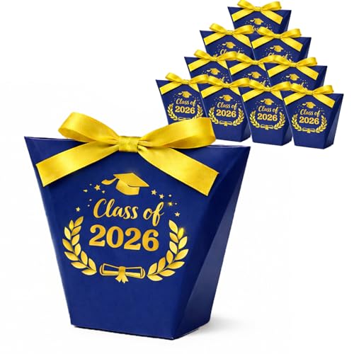 30 Pack Class of 2026 Graduation Treat Boxes Candy Favor Boxes with Ribbon for Grad Party Gift Bags Table Centerpieces & Senior Celebration Decorations (Blue)