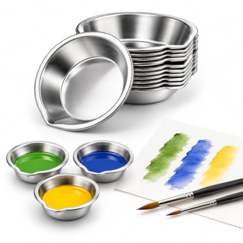 12pcs Simple Color Palette Bulk Painting Tray Metal Plate Paint Pallet Watercolour Palette Encaustic Steal Bowl Mixing Painting Tool Dish to Color Child Tool Kit