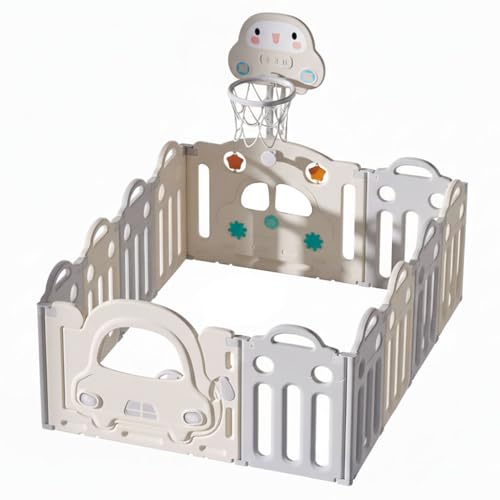 Asalvo Parque Bebé XL 160x120 cm con Canasta y Aros | Corralito Bebé Modular con 12 Paneles y Ventosas Antideslizantes | Parque Infantil Interior Exterior Montessori