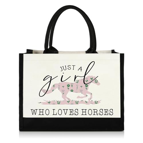Geschenk f&uuml;r Pferdeliebhaber Stoffbeutel, Gro&szlig;e Leinwand Canvas Einkaufstasche, Tragetasche f&uuml;r Schule, Arbeit, Einkaufen, Pferde Fans als Stofftasche, 42.5x19x30cm