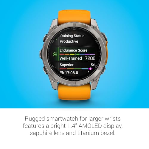 Image of Garmin Fenix 8, 51mm, AMOLED, Sapphire, Smartwatch, Titanium with Spark Orange /Graphite Silicone Band