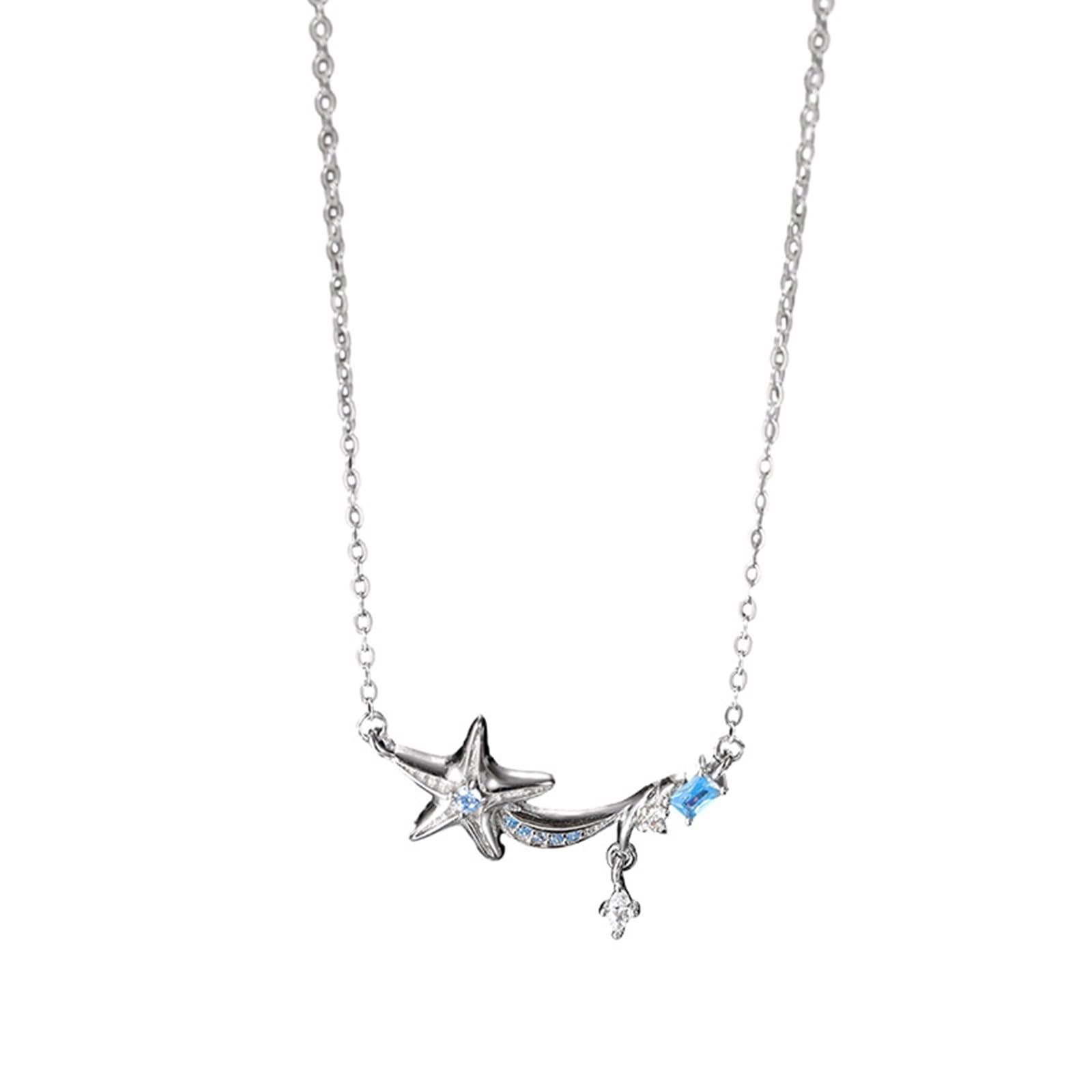 Collar para mujer con colgante de oro blanco Au 375/585/750, estrella de mar con topacio de corte rectangular azul, 9 K/14 K/18 K, oro blanco, 40 + 5