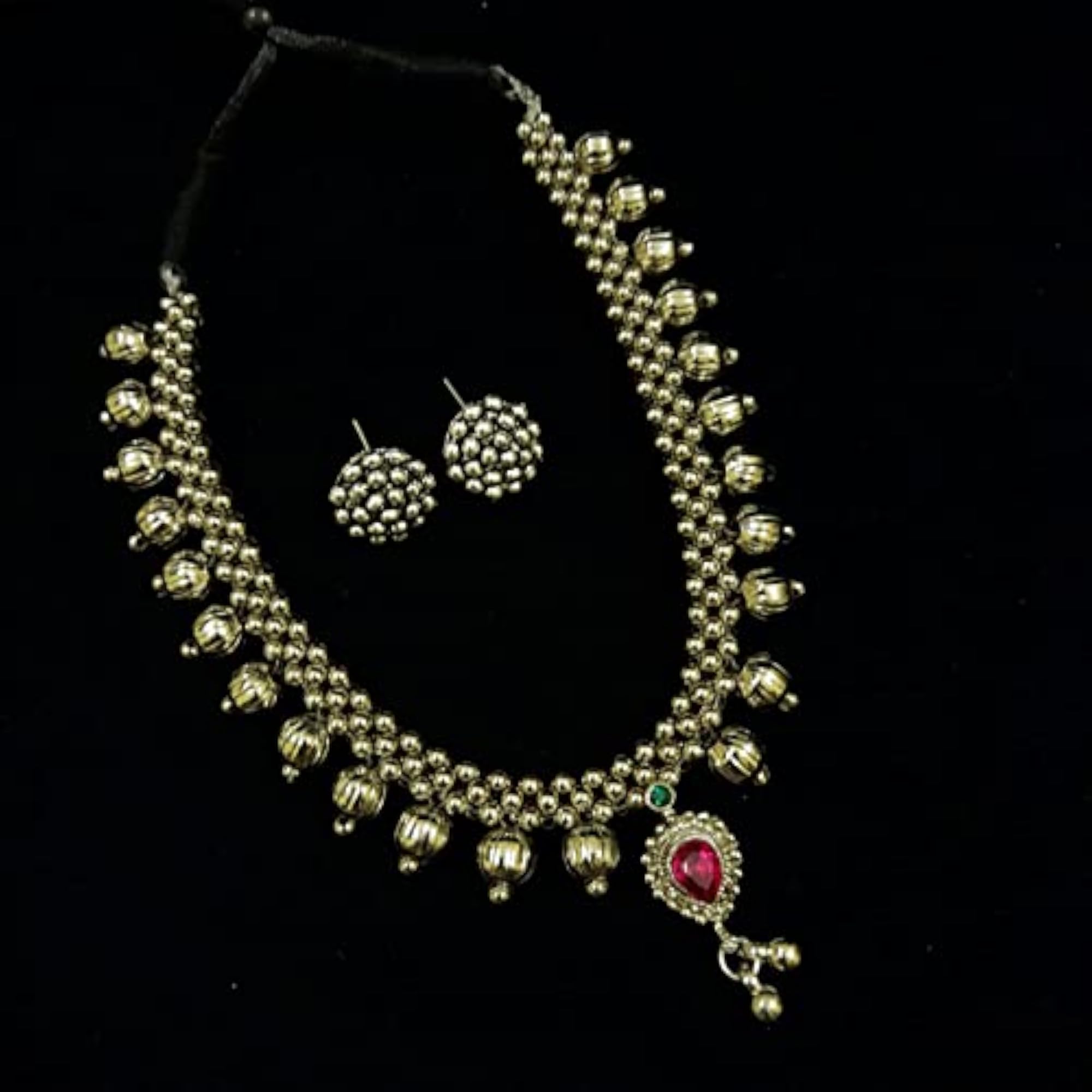 Women's Traditional Kolhapuri Thushi Antique Oxidised Silver Choker Necklace