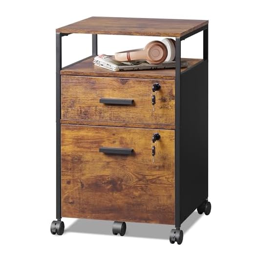 DEVAISE Cassettiera Mobile 2 Cassetti Marrone Retrò, Portastampante con Scaffale Aperto e per Documenti A4/Letter, Ufficio in Stile Classico