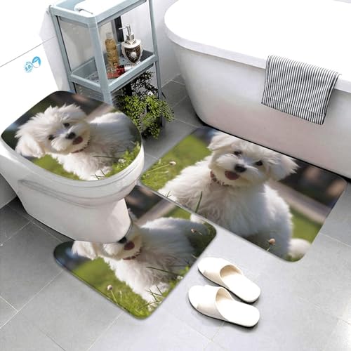 Tapis de bain lavable microfibre absorbante Bichon on the Grass ensemble WC 3 pcs - 4
