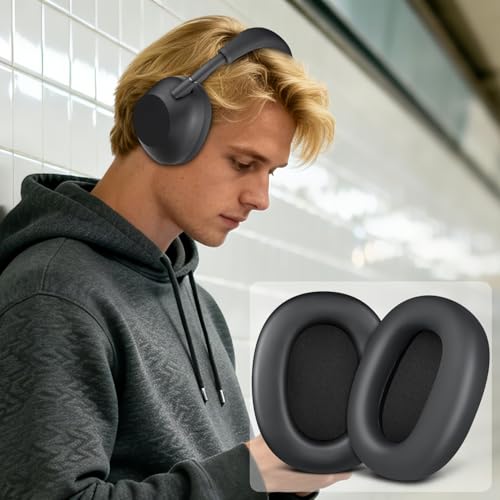 Image of SOULWIT Earpads Replacement for Sony WH-1000XM6(WH1000XM6) Noise Canceling Headphones, Ear Pads Cushions with Soft Protein Leather and High-Density Memory Foam - Black