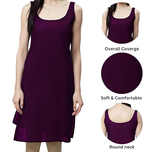 Image of Women's Sleeveless Cotton Inner Slip Dress Round Neck Soft Comfortable Fit Full Length Camisole Innerwear Summer top Undergarment for Girls