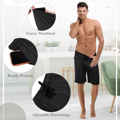 3 Pack Men's Pajama Shorts Sleep Lounge Shorts Sleepwear Pants Big and Tall Sleep Pj Bottoms Elastic Waist with Pockets4