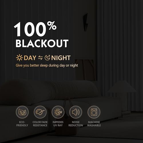Image of FMFUNCTEX 100% Blackout Curtains for Bedroom, White Back Tab Curtain 108 Inches Long Drapery Thermal Insulated Curtains for Living Room, Black Out Drapes Rod Pocket Room Darkening 2 Panels
