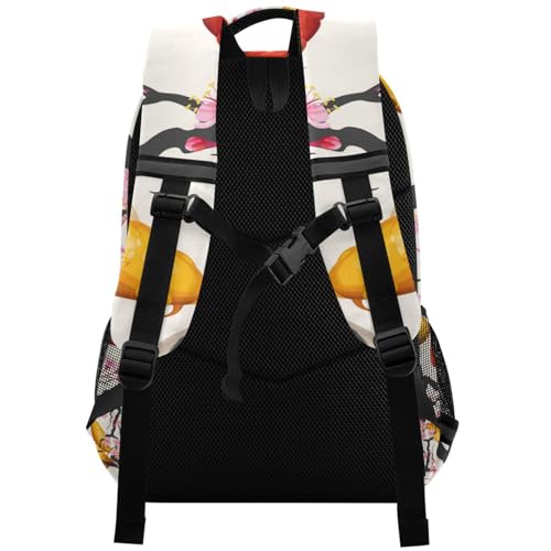 Bookbag Backpack for Teen Knapsack Grade Schoolbag Laptop iPad Tablet Rucksack Girls Boys Students Daypacks with Pockets Print Japanese Yellow Red Fishes Cherry Blossoms Branches2