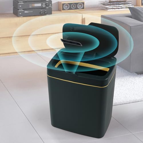 Image of Obstnny Motion Sensor Garbage Can with Automatic Lid, 15 L Plastic Touchless Trash Can, Green