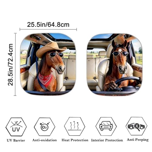 Image of Funny Horse Car Sun Shade for Front Window Foldable Automotive Front Window Sunshade Protector 2-Piece Car Sunshades Easy to Install Universal Car Accessories Decoration