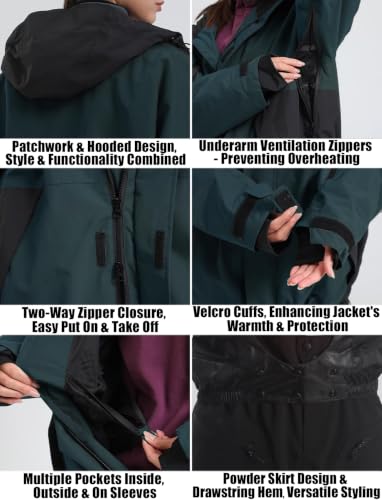 Image of GSOU SNOW Mens Womens Baggy Snowboard Jacket Ski Jacket 20K Waterproof | Snow Shell Jacket Retro, 15K Breathable, Windproof, Arm Vents, Powder Skirt, 5 Pockets, Color Block, Non-insulated, Loose Fit