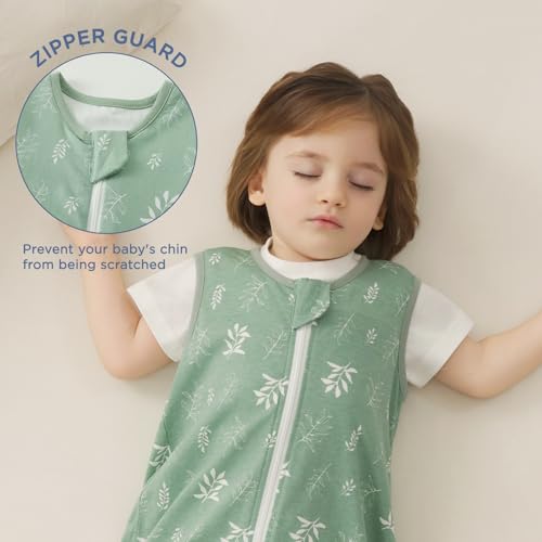 Image of Duomiaomiao Baby Sleep sack 1.0 Tog, 2 Pack Cotton Baby Sleeping Bag All Years Round, Wearable Blanket Unisex Toddler Newborn Sleep Bag 0-6 Months, Green Leaves