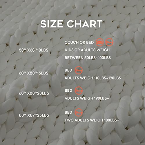 YnM Cooling Weighted Blanket, Handmade Chunky Yarn Knitted Design, Temperature Regulating and Breathable, Machine Washable Throw for Sleep or Home Decor (White, 50x60 Inch, 10lbs)