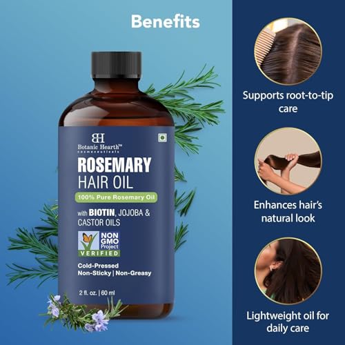 Image of Botanic Hearth Rosemary Oil for Hair Growth - 2 Fl oz | Enriched with Biotin, Castor & Jojoba | Hair Relaxers & Dry Scalp Treatment | Color Safe | Suitable For All Hair Types