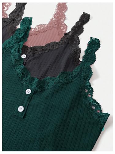 Image of SOLY HUX Women's 3 Packs Nightgowns Soft Sexy Lace Trim Sleep Dress Chemise Pajamas Sleepwear Cami Mini Slip Dresses