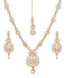 Touchstone Indian bollywood white rhinestones bridal jewelry necklace set in antique gold tone for women