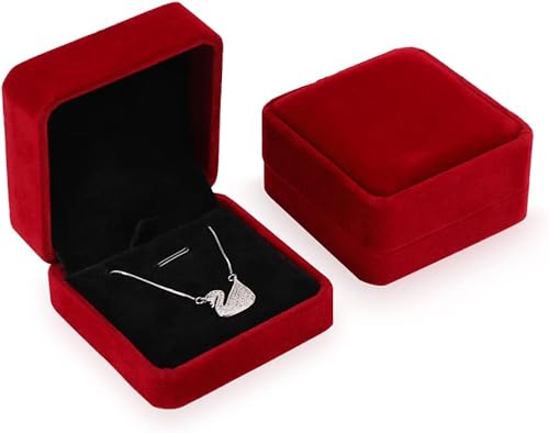 Vista 3 de iSuperb 2 cajas de terciopelo rojo para collar, pulsera, cadena colgante, cajas de regalo de 3.1 x 1.6 x 2.8 pulgadas para exhibición de joyas