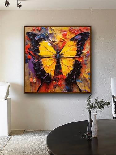 Image of Artsense Painting for wall decoration Abstract wall painting for living-Golden butterfly painting for home decoration with frame-Multicolor /20x20 inches /(50x50 cm) (Golden)
