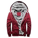 Herren Einfarbig Sakko Herbst und Winter Warm Weich Hoodie Fleecejacke Männer Dicke Reißverschluss Kapuzenjacke mit Gefüttert Outdoorjacke Sportjacke Wanderjacke Sweatmantel