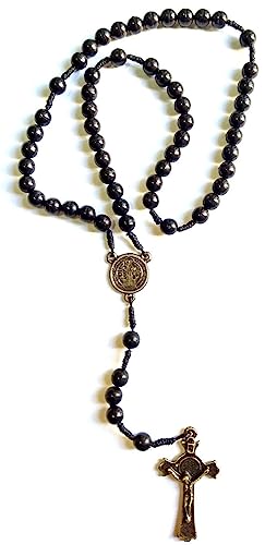 Terço São Bento Preto Ouro Envelhecido Embalagem Com Oração