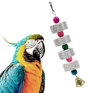 Vogel-Kauspielzeug, Schleifen Kalziumstein mit Glocken Buntem Holzkauspielzeug für Sittich,Vogelschnabel-Schleifstein,Hängende Schaukel Vogelkäfig-Zubehör