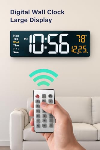 Image of Black Digital Wall Clock with Remote Control, 16.2 Inch Large Display, Temperature Display, Alarm Function, Week Display, Most Gifted for Home and Office