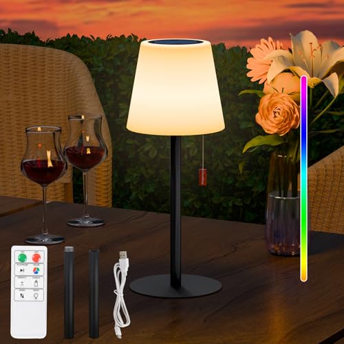 Postlucky Lampe de Table Solaire Exterieur avec Télécommande Lampe de Table Solaire 8 Couleurs Dimmable Rechargeable Lampe de Table Sans Fil pour Jardin...