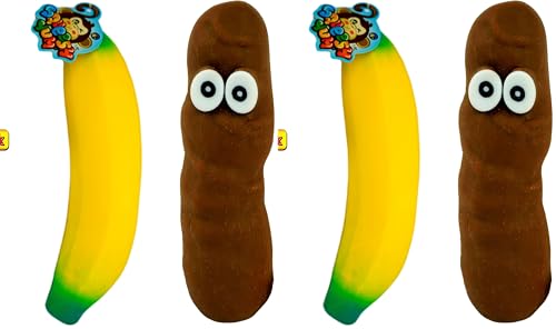 JA-RU Stretchy Banana Stress Toy & Squishy Poop Toy (2 Toys) Sand Filled Slow Rising Squishy Toys for Kids | Sensory Bin Filler, Funny Gag Gifts & Banana Party Favors. 3340-6448s (Pack of 2)