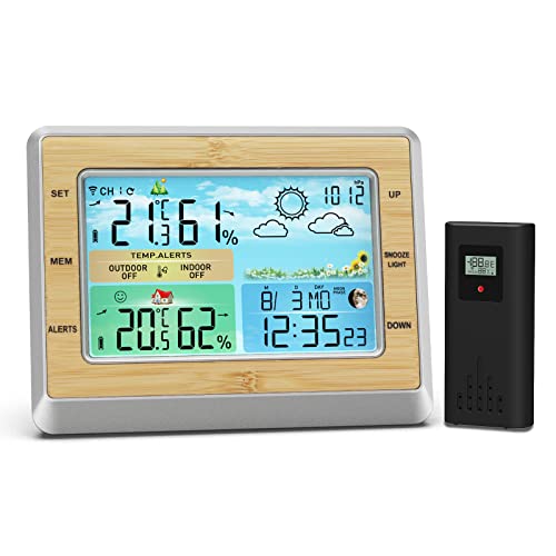 Weather Station Wireless Indoor Outdoor Thermometer Hygrometer, Temperature and Humidity Monitor with Backlight Alarm Clock Weather Forecast Barometer, Digital Room Thermometer for Home Garden Nursery